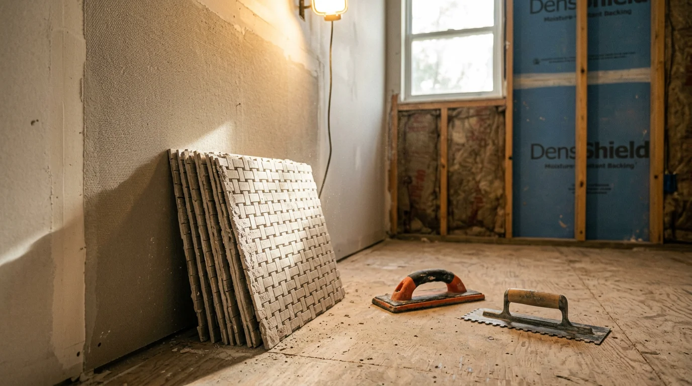 Remodeled bathroom interior in a Riverview, FL home featuring updated vanity, fresh tile surfaces, and modern fixtures. Santa Rosa Tile Installation bathroom remodeling work serving Riverview and the greater Tampa Bay area.